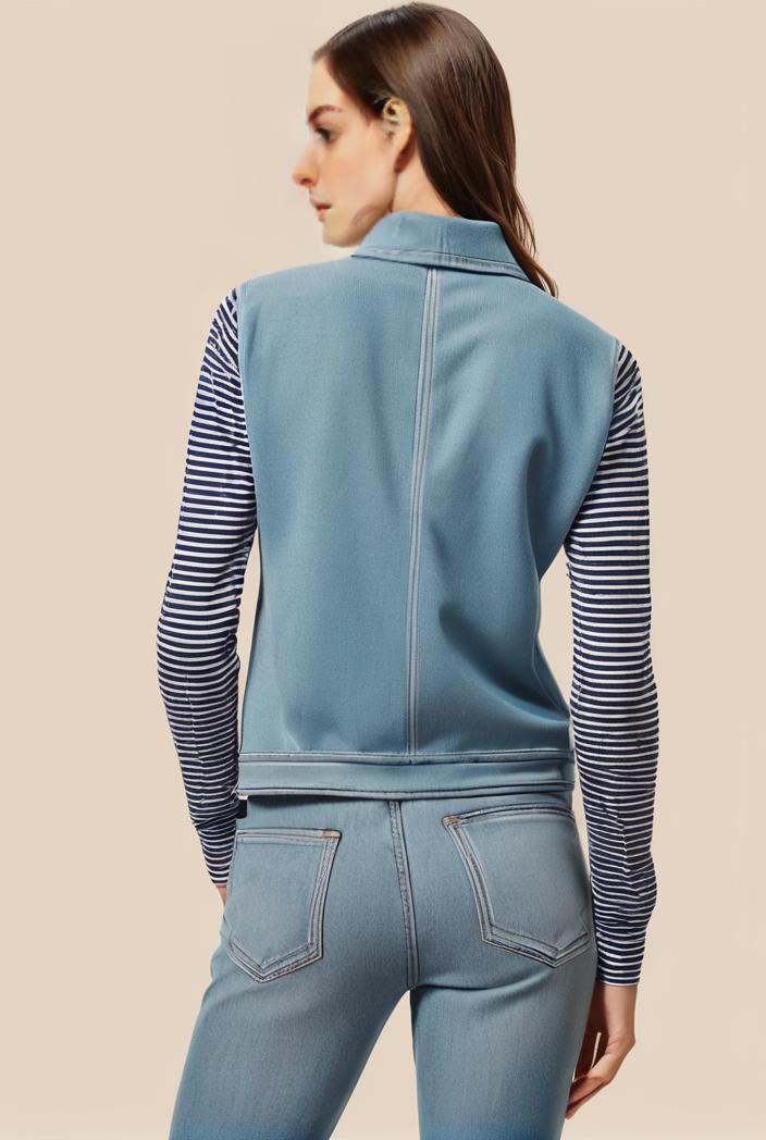 washed denim sleeveless vest with distressed ripped lapel women s denim jacket collection 138288