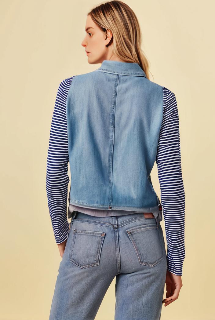washed denim sleeveless vest with distressed ripped lapel women s denim jacket collection 138289