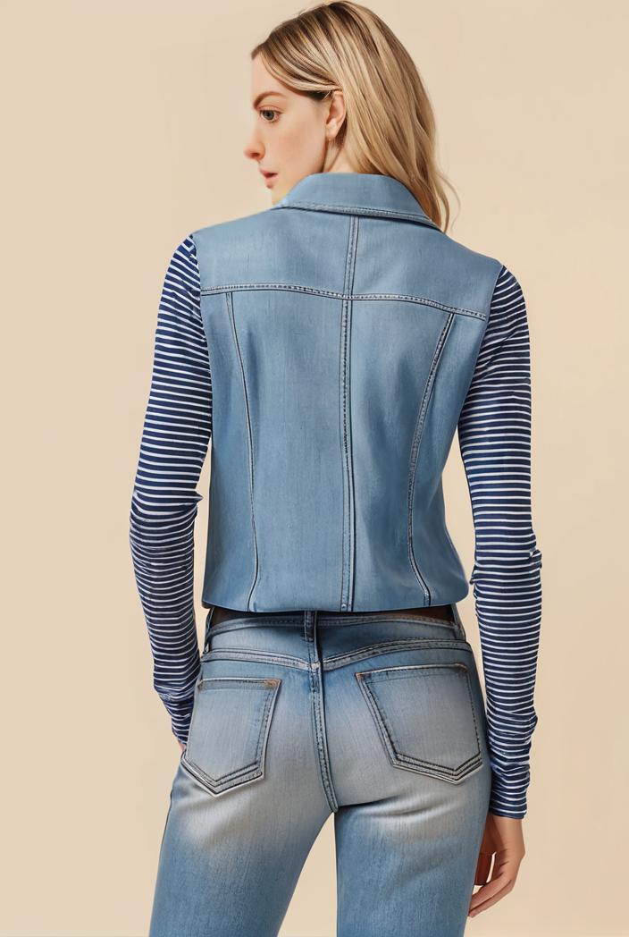 washed denim sleeveless vest with distressed ripped lapel women s denim jacket collection 138291