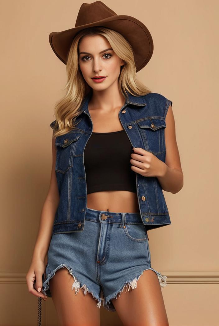 washed denim sleeveless vest with distressed ripped lapel women s denim jacket collection 138315