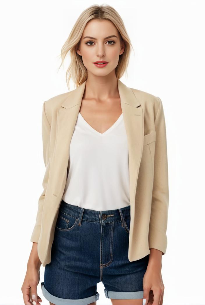 women s solid open front blazer with long sleeves for office wear 139650