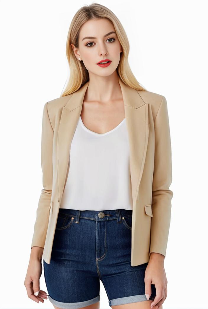women s solid open front blazer with long sleeves for office wear 139653