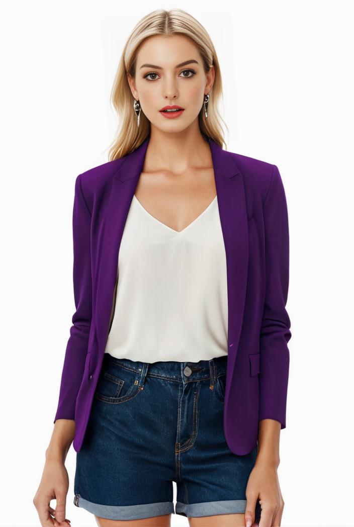 women s solid open front blazer with long sleeves for office wear 139657