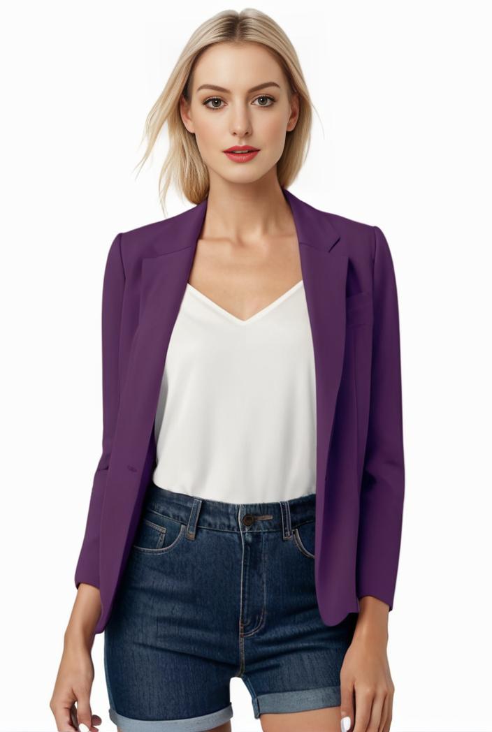 women s solid open front blazer with long sleeves for office wear 139658