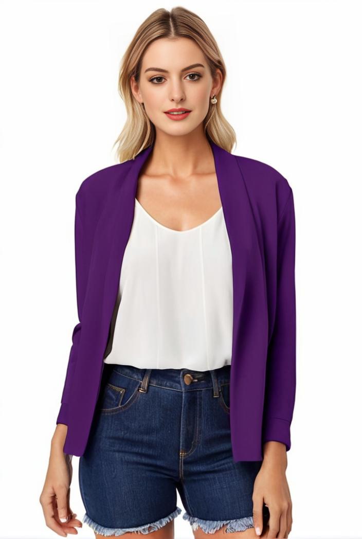 women s solid open front blazer with long sleeves for office wear 139659