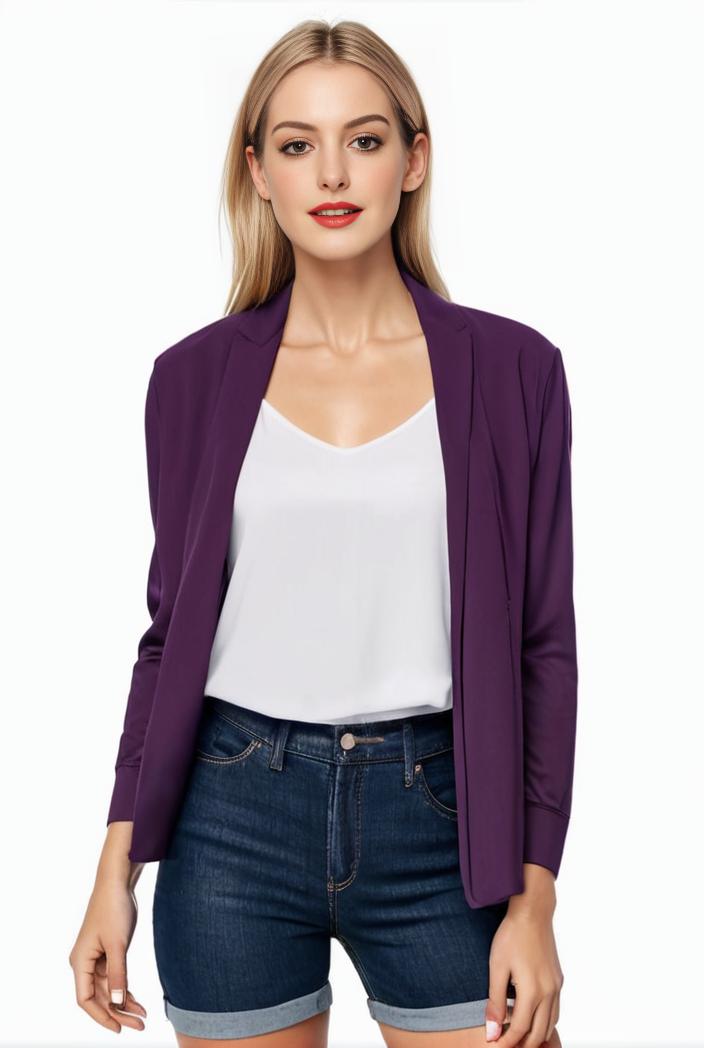 women s solid open front blazer with long sleeves for office wear 139660
