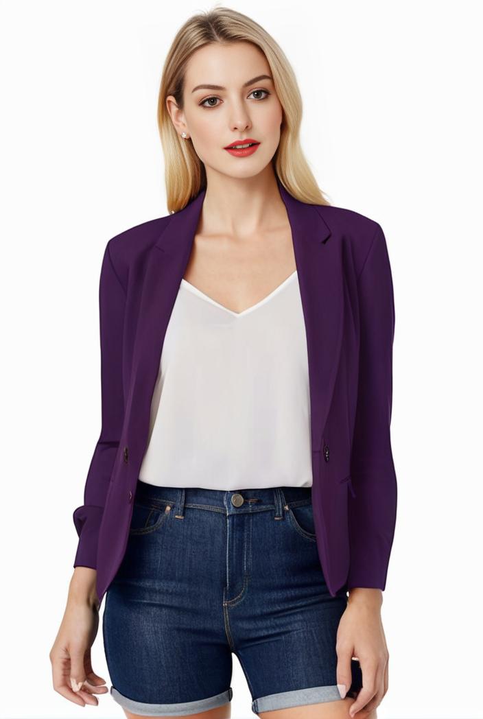women s solid open front blazer with long sleeves for office wear 139661