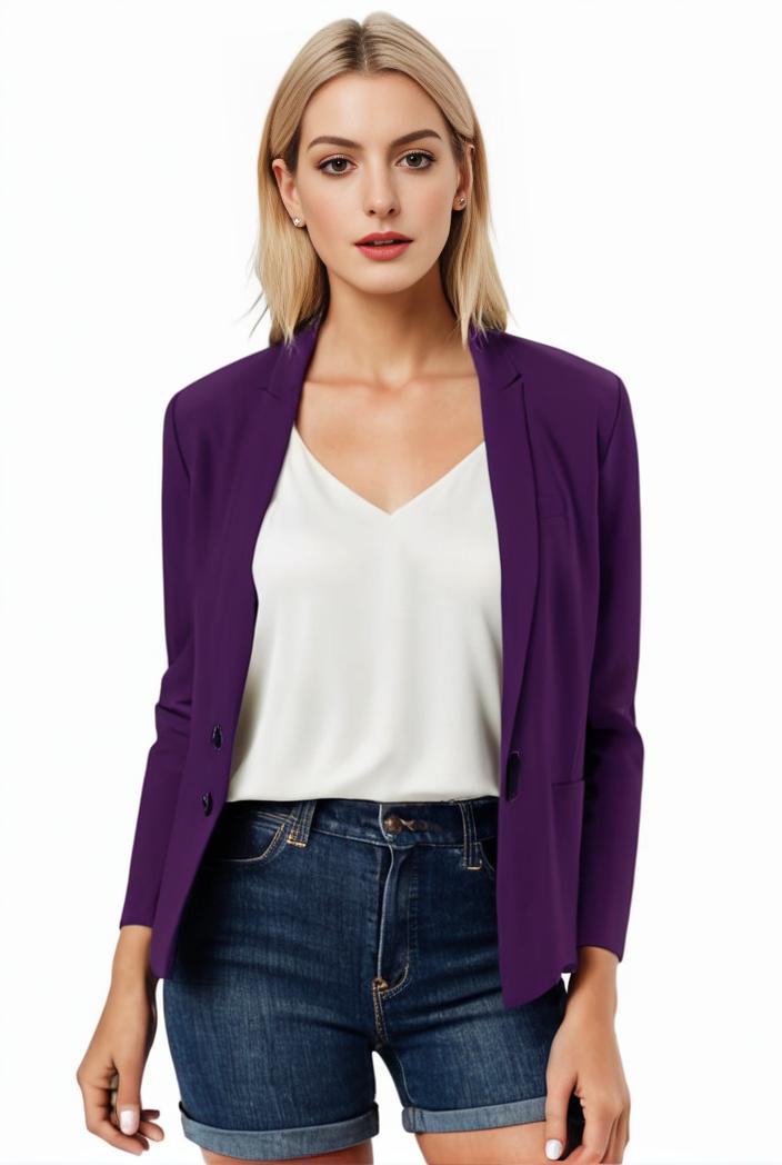women s solid open front blazer with long sleeves for office wear 139662