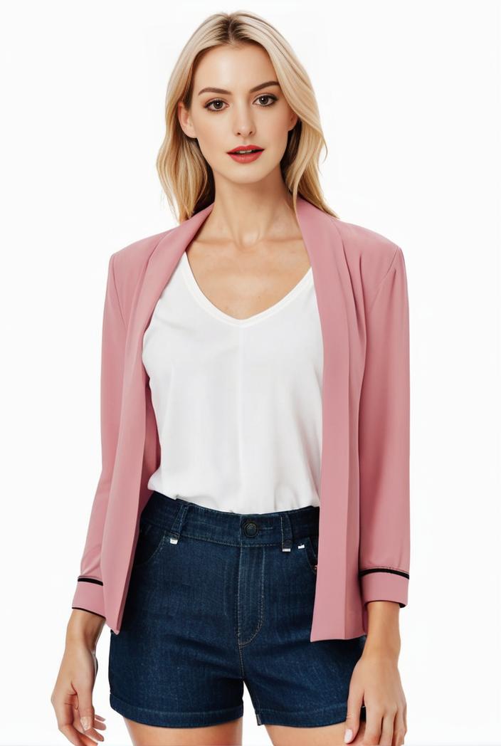 women s solid open front blazer with long sleeves for office wear 139679