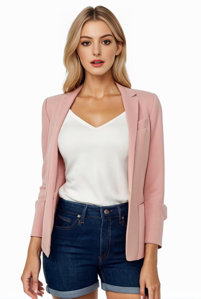 women s solid open front blazer with long sleeves for office wear 139680