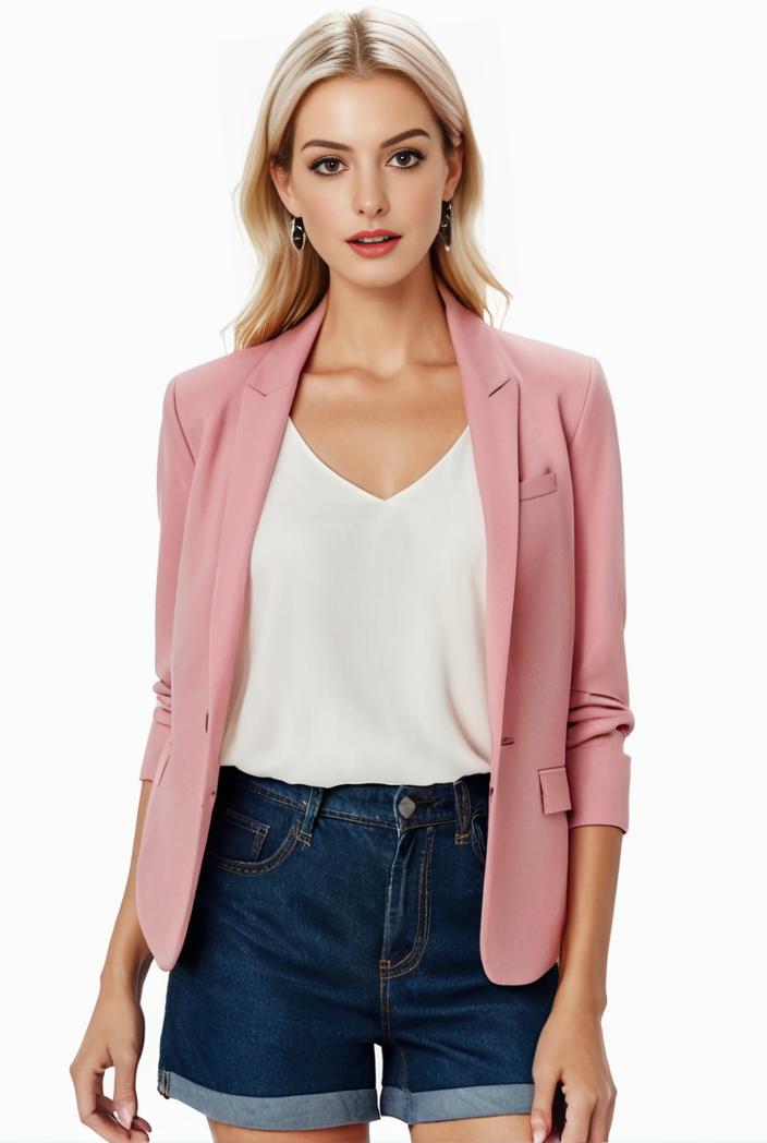 women s solid open front blazer with long sleeves for office wear 139681