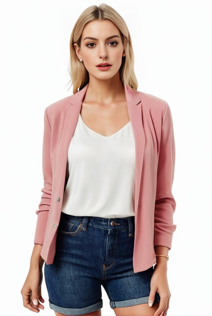 women s solid open front blazer with long sleeves for office wear 139684