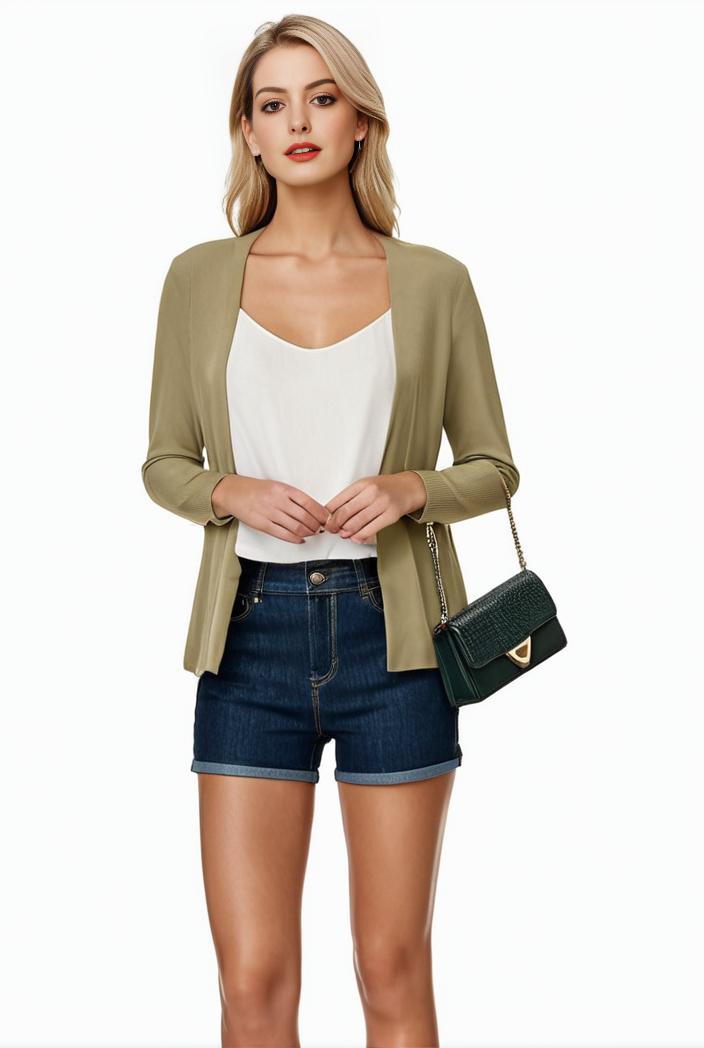 women s solid open front blazer with long sleeves for office wear 139688