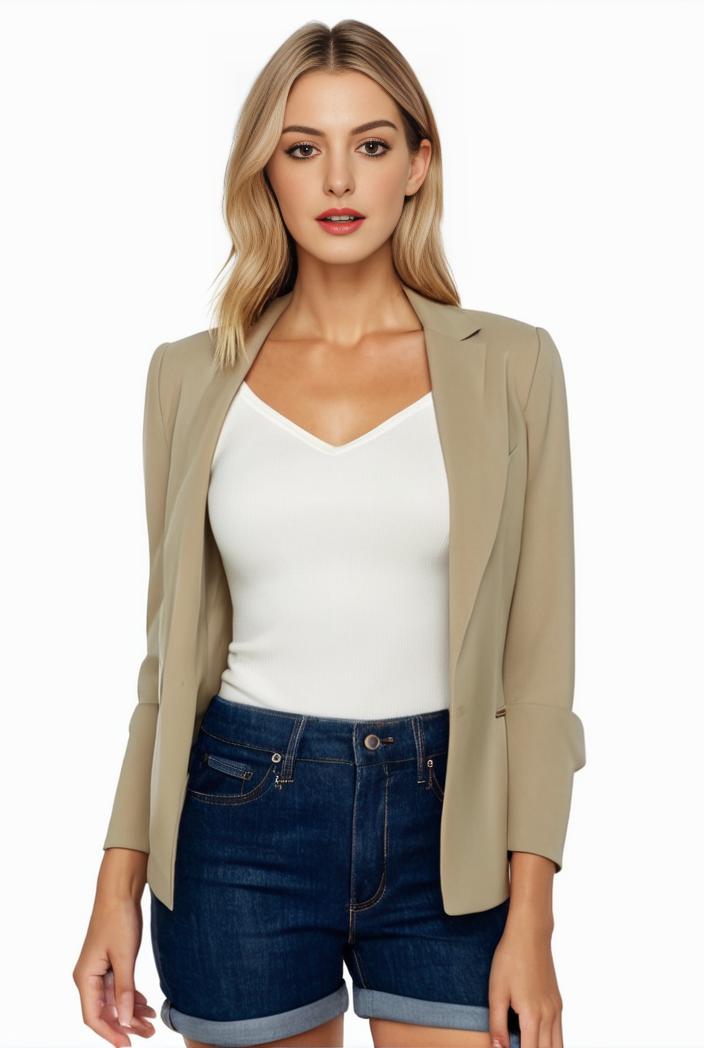women s solid open front blazer with long sleeves for office wear 139696