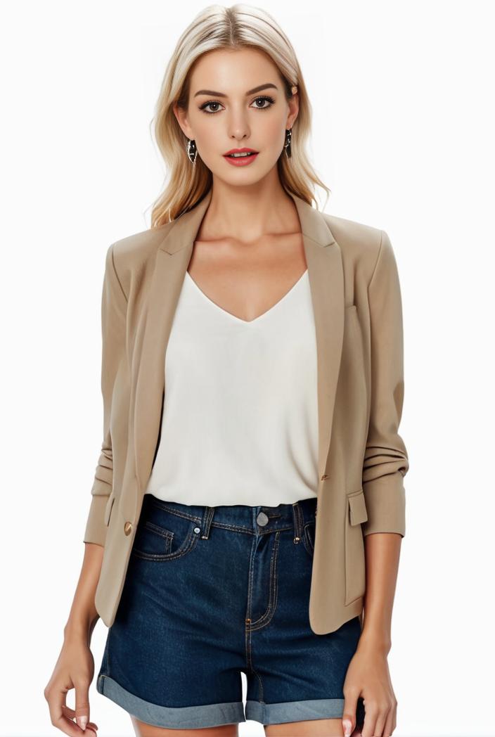 women s solid open front blazer with long sleeves for office wear 139697