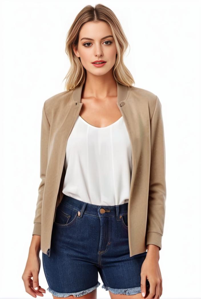 women s solid open front blazer with long sleeves for office wear 139699