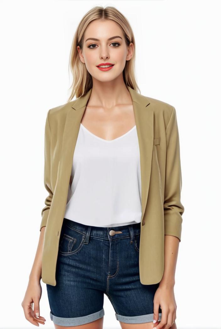 women s solid open front blazer with long sleeves for office wear 139700