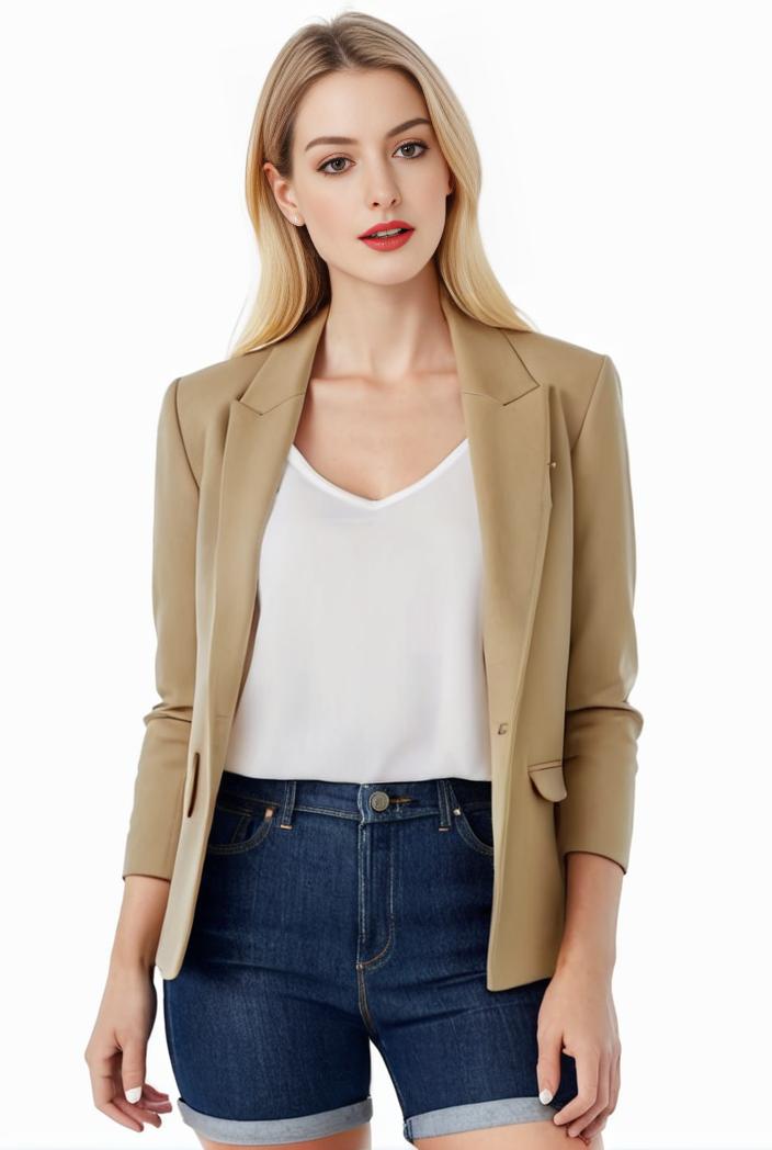 women s solid open front blazer with long sleeves for office wear 139701