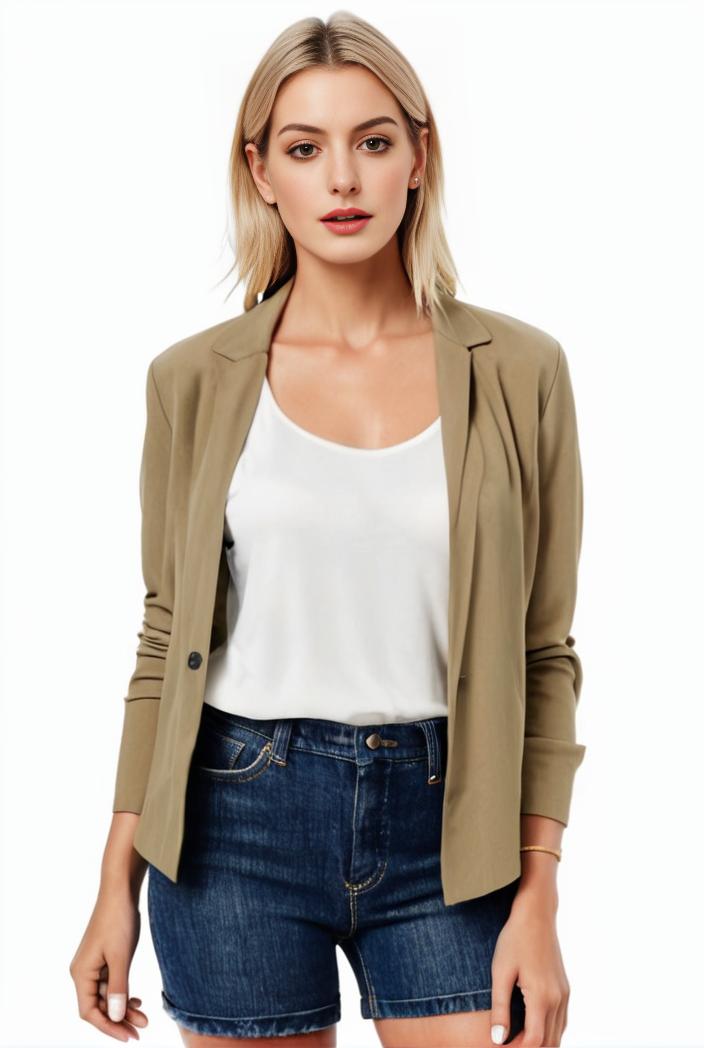 women s solid open front blazer with long sleeves for office wear 139702