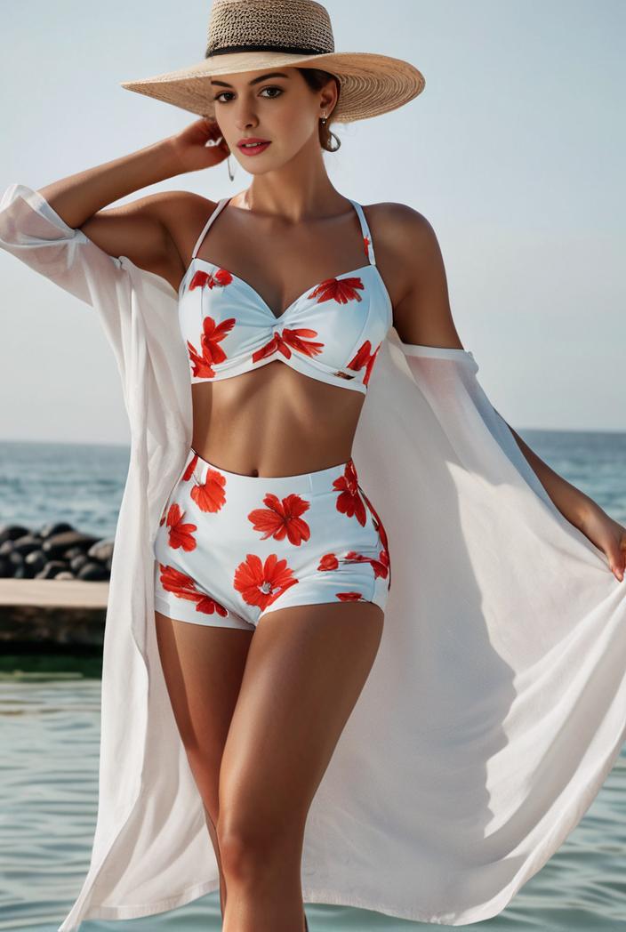 3 pieces sexy print bikini women high waist swimsuit cover up swimwear female lady bathing suit swimming summer beachwear 140450