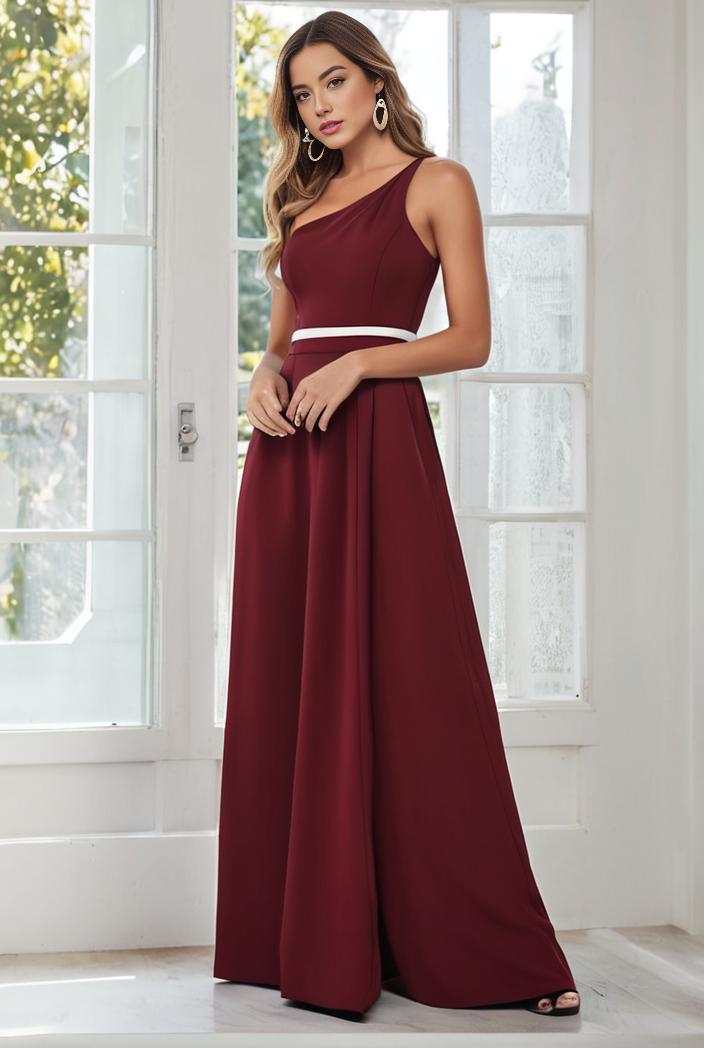flowy chiffon one shoulder with three straps bridesmaid dress 101918