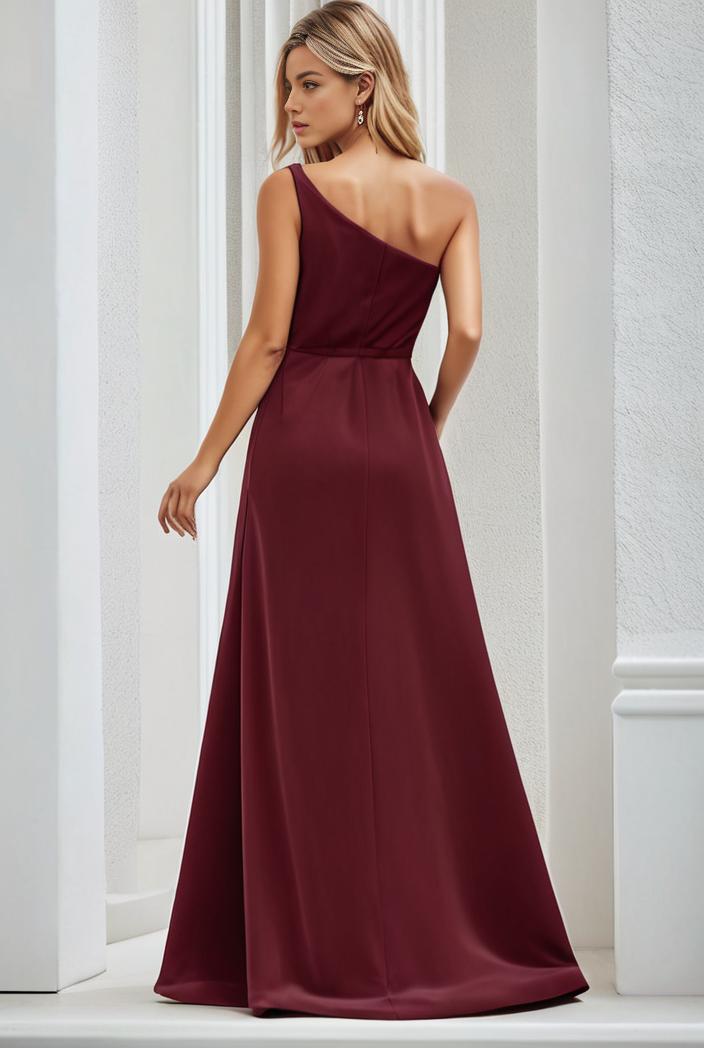 flowy chiffon one shoulder with three straps bridesmaid dress 101928