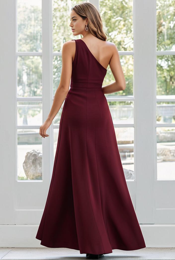 flowy chiffon one shoulder with three straps bridesmaid dress 101931