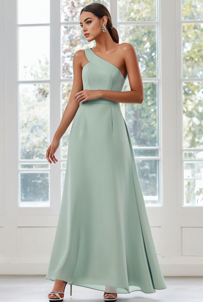 flowy chiffon one shoulder with three straps bridesmaid dress 101937