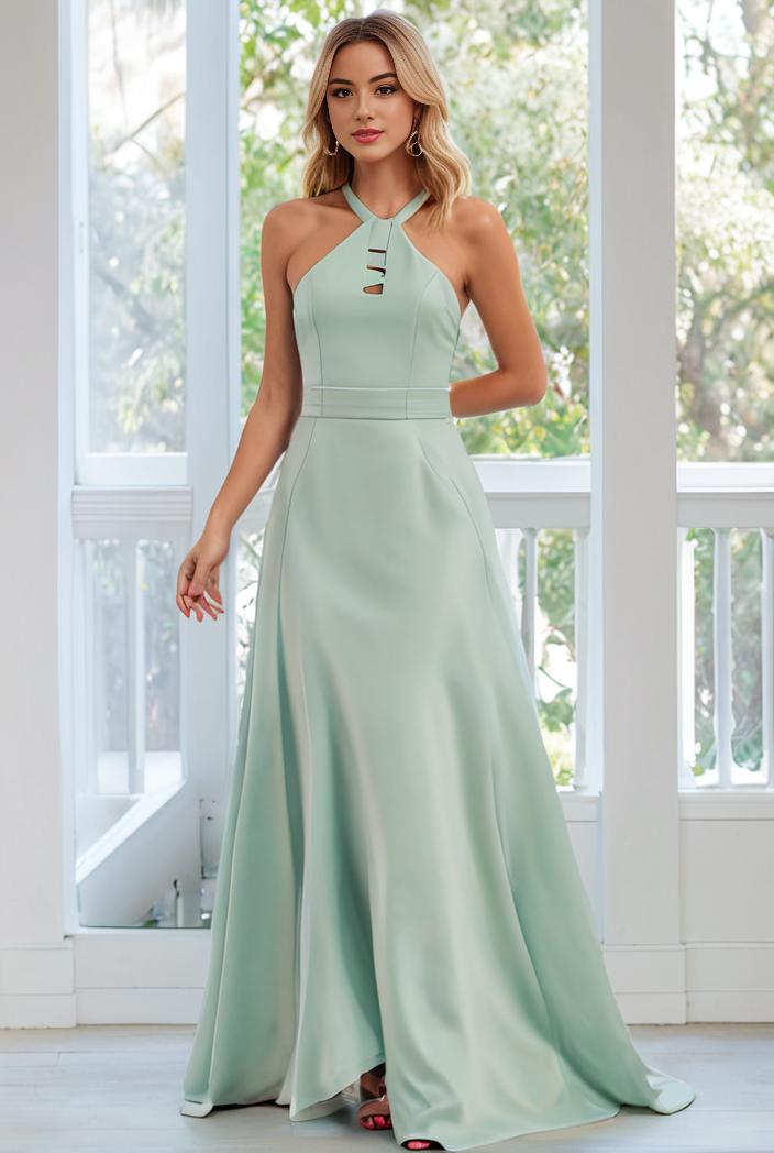 flowy chiffon one shoulder with three straps bridesmaid dress 101938