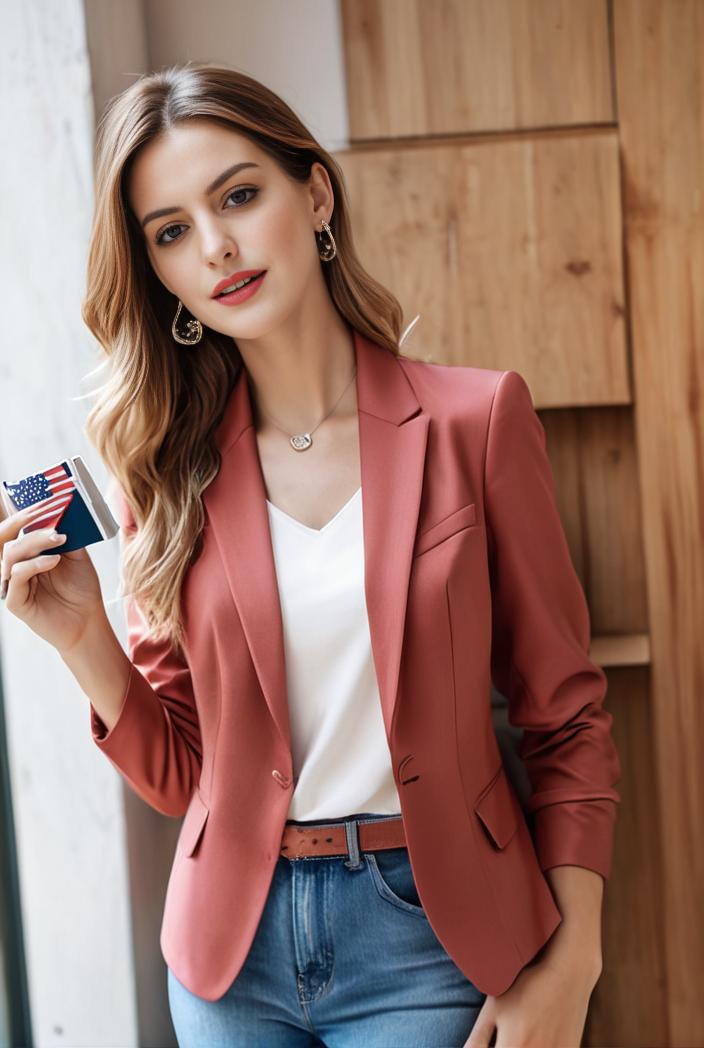 ladies solid button up blazer with long sleeves casual lapel design 108252