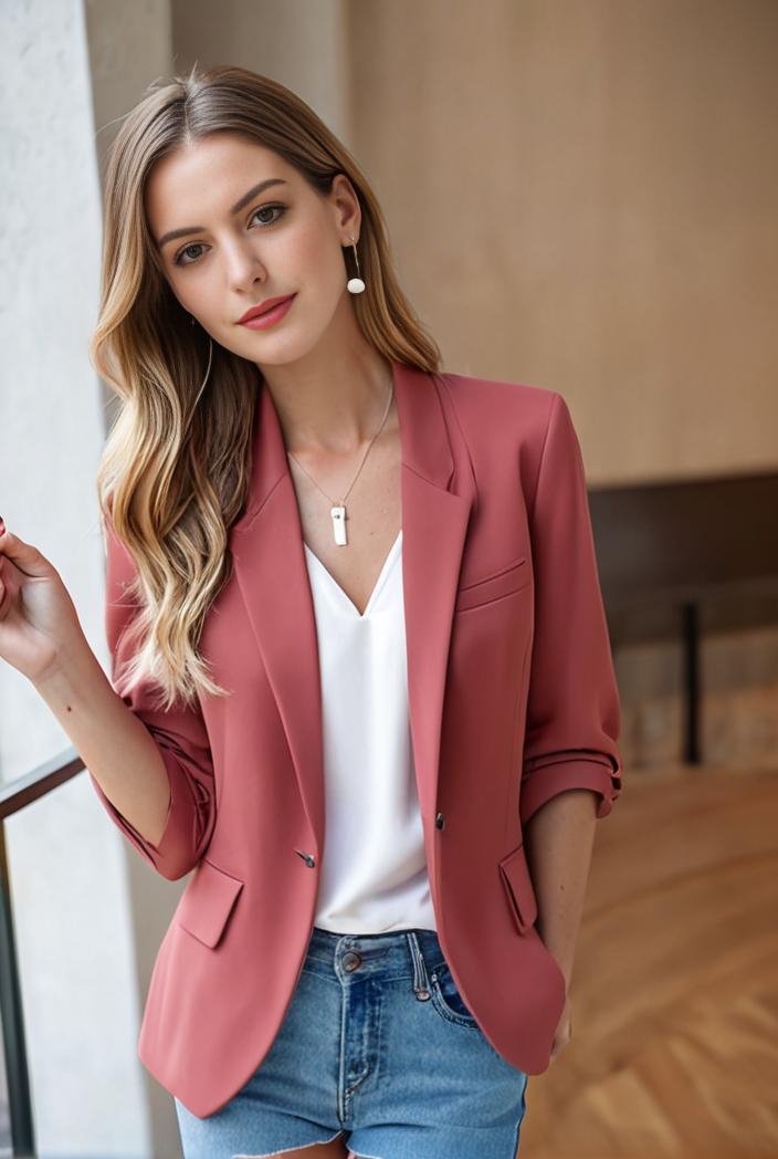 ladies solid button up blazer with long sleeves casual lapel design 108253