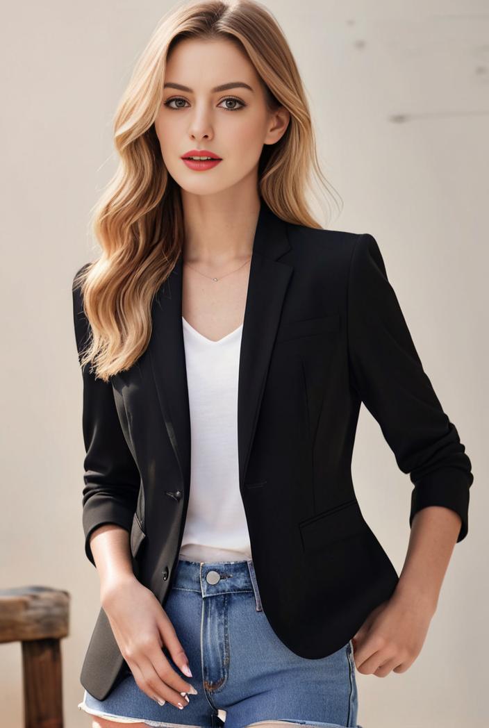 ladies solid button up blazer with long sleeves casual lapel design 108263