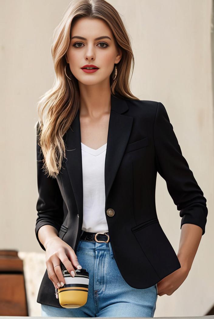 ladies solid button up blazer with long sleeves casual lapel design 108264
