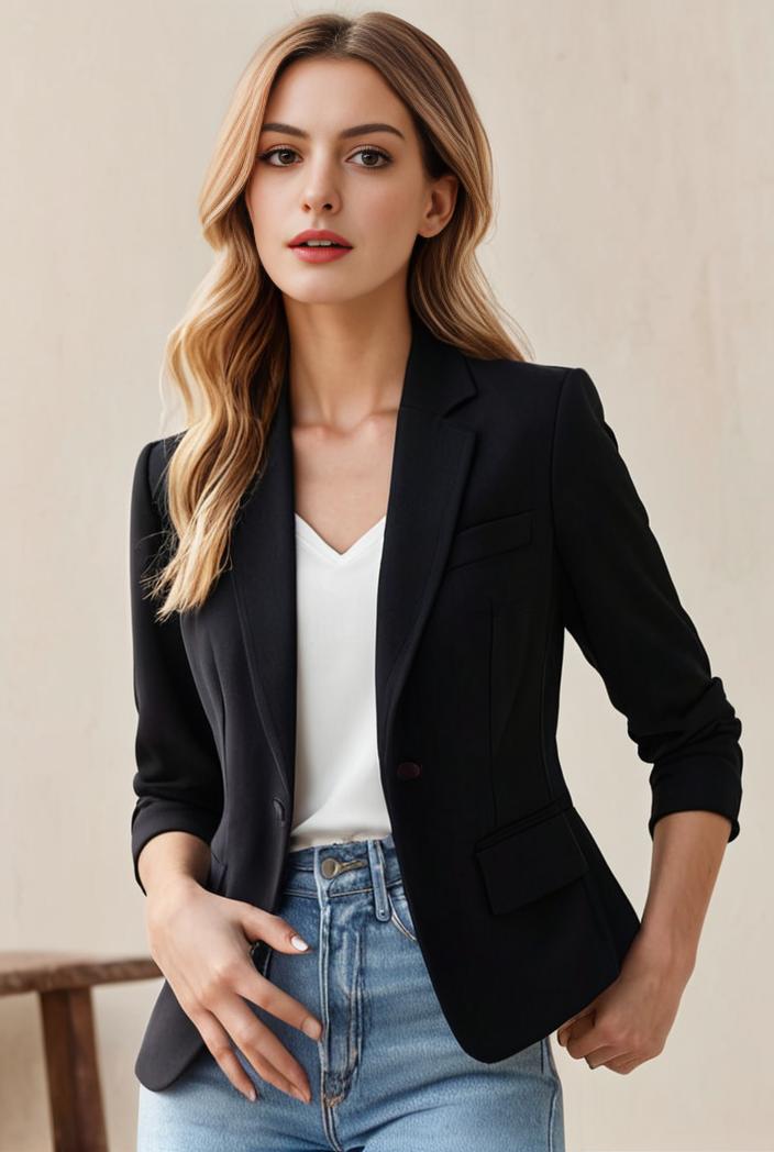 ladies solid button up blazer with long sleeves casual lapel design 108265
