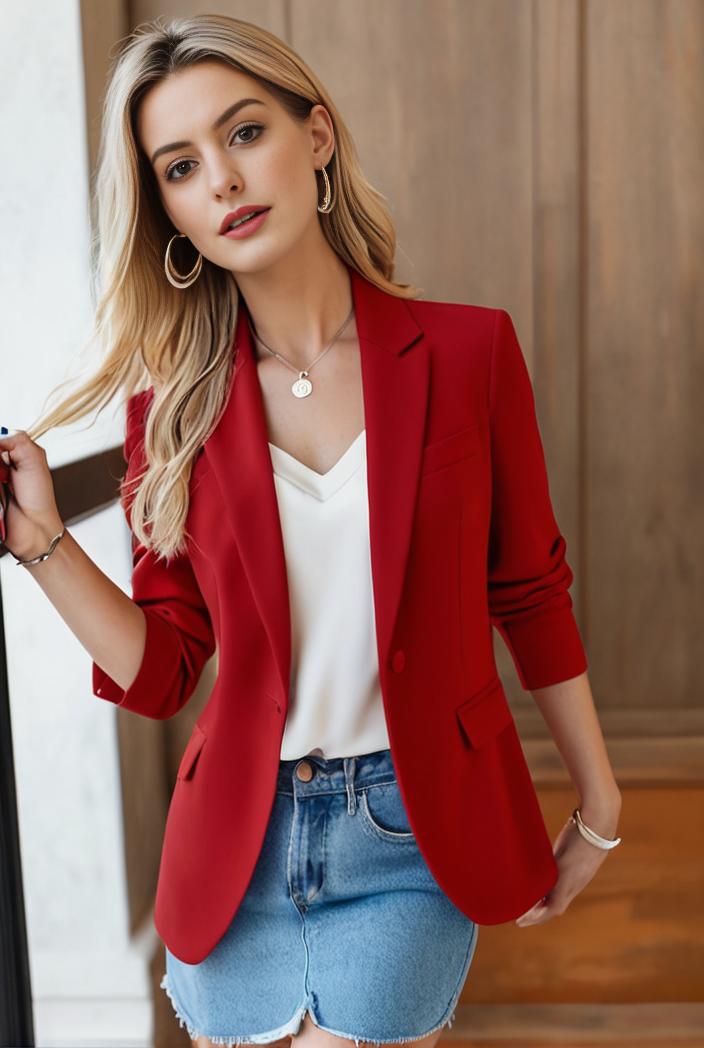 ladies solid button up blazer with long sleeves casual lapel design 108270