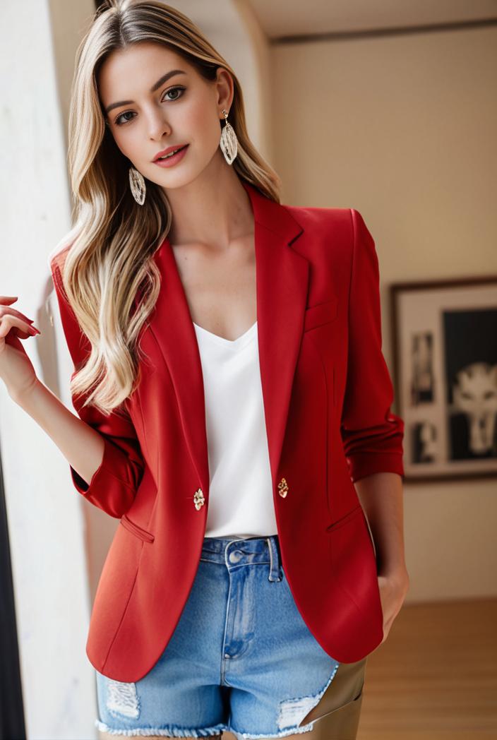 ladies solid button up blazer with long sleeves casual lapel design 108272