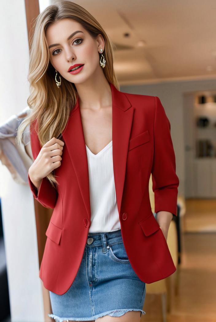 ladies solid button up blazer with long sleeves casual lapel design 108273