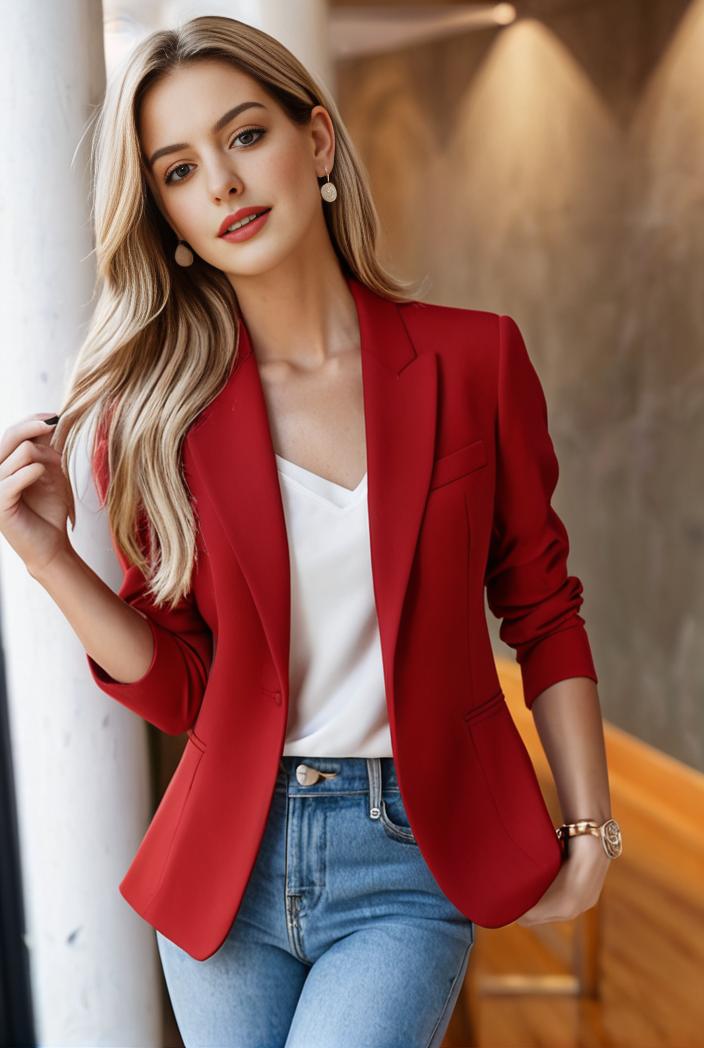 ladies solid button up blazer with long sleeves casual lapel design 108275