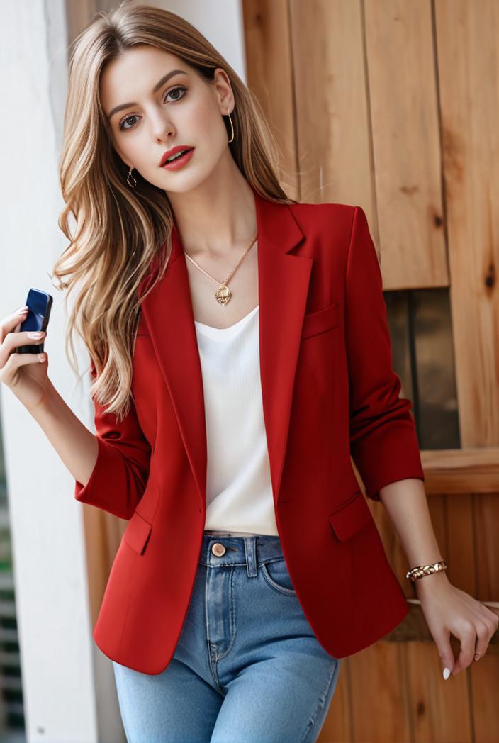 ladies solid button up blazer with long sleeves casual lapel design 108276