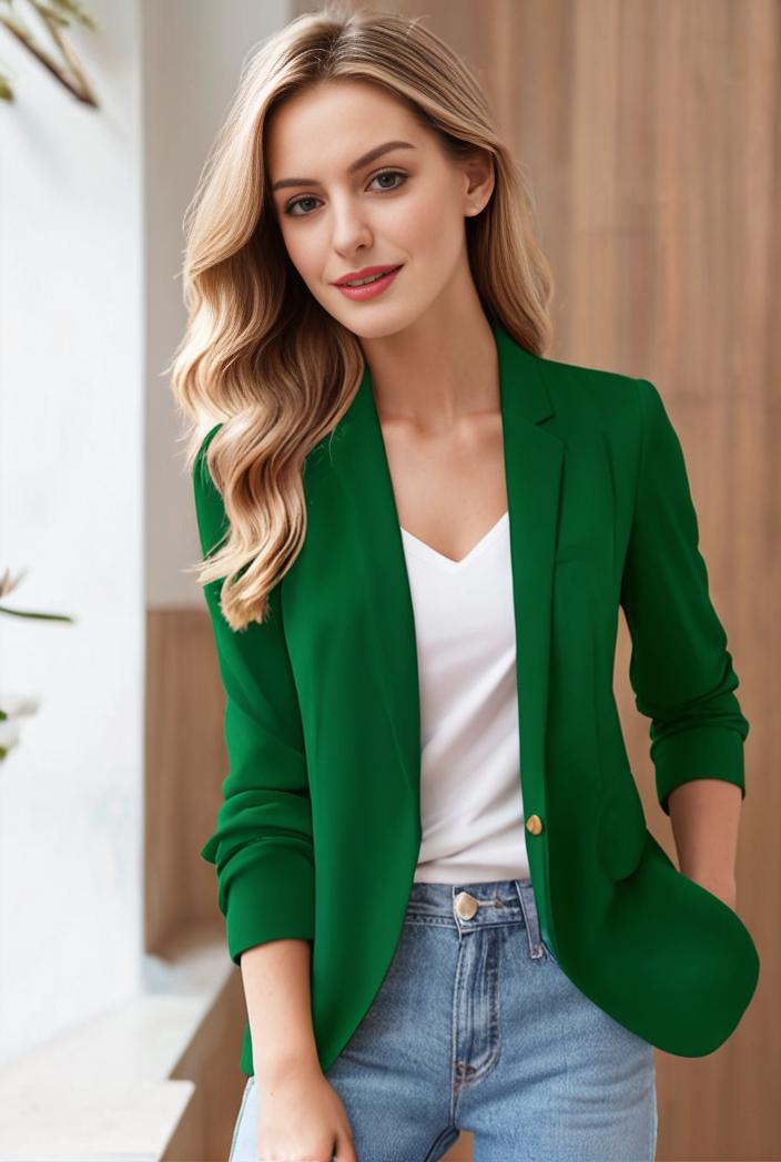 ladies solid button up blazer with long sleeves casual lapel design 108278
