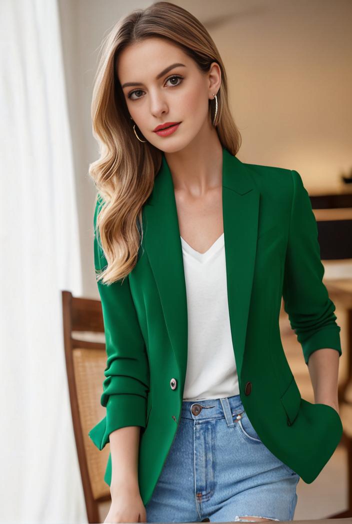 ladies solid button up blazer with long sleeves casual lapel design 108280