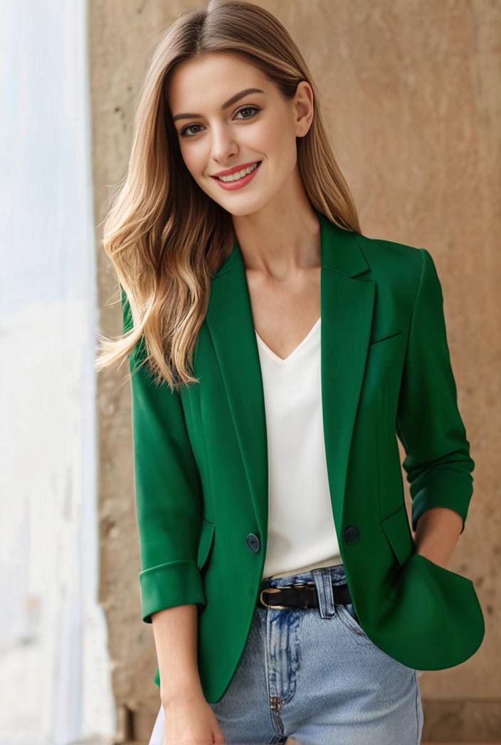 ladies solid button up blazer with long sleeves casual lapel design 108282