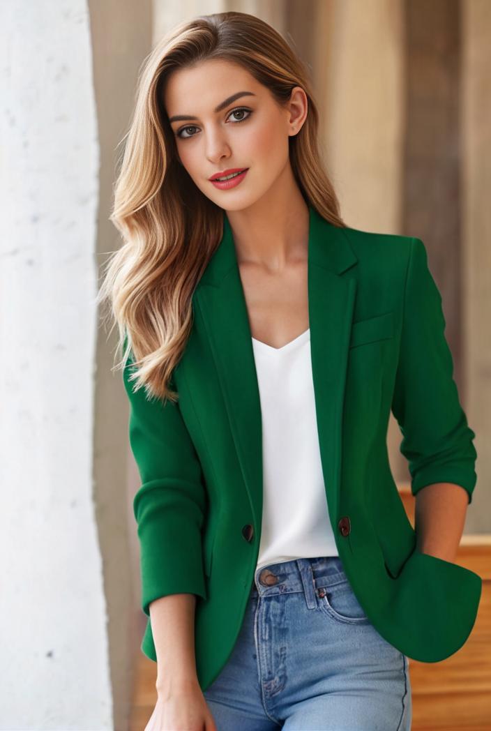 ladies solid button up blazer with long sleeves casual lapel design 108283