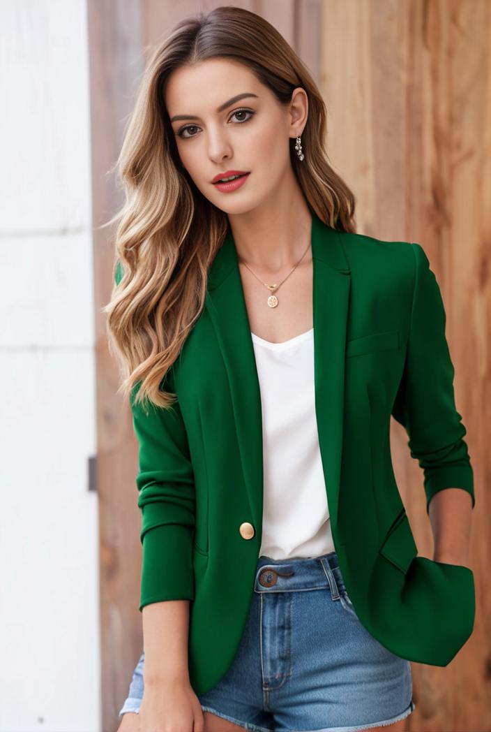 ladies solid button up blazer with long sleeves casual lapel design 108284
