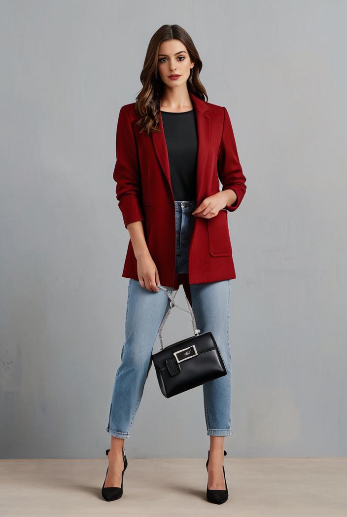 lapel neck blazer with button front stylish long sleeve jacket for office work women s apparel 108362