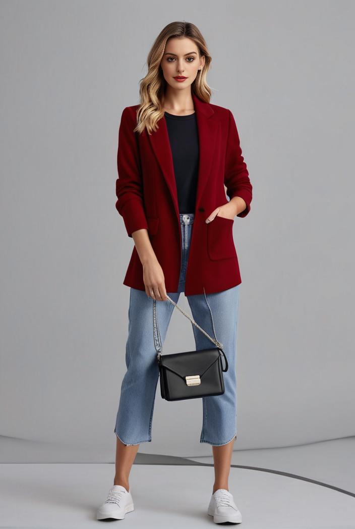 lapel neck blazer with button front stylish long sleeve jacket for office work women s apparel 108365