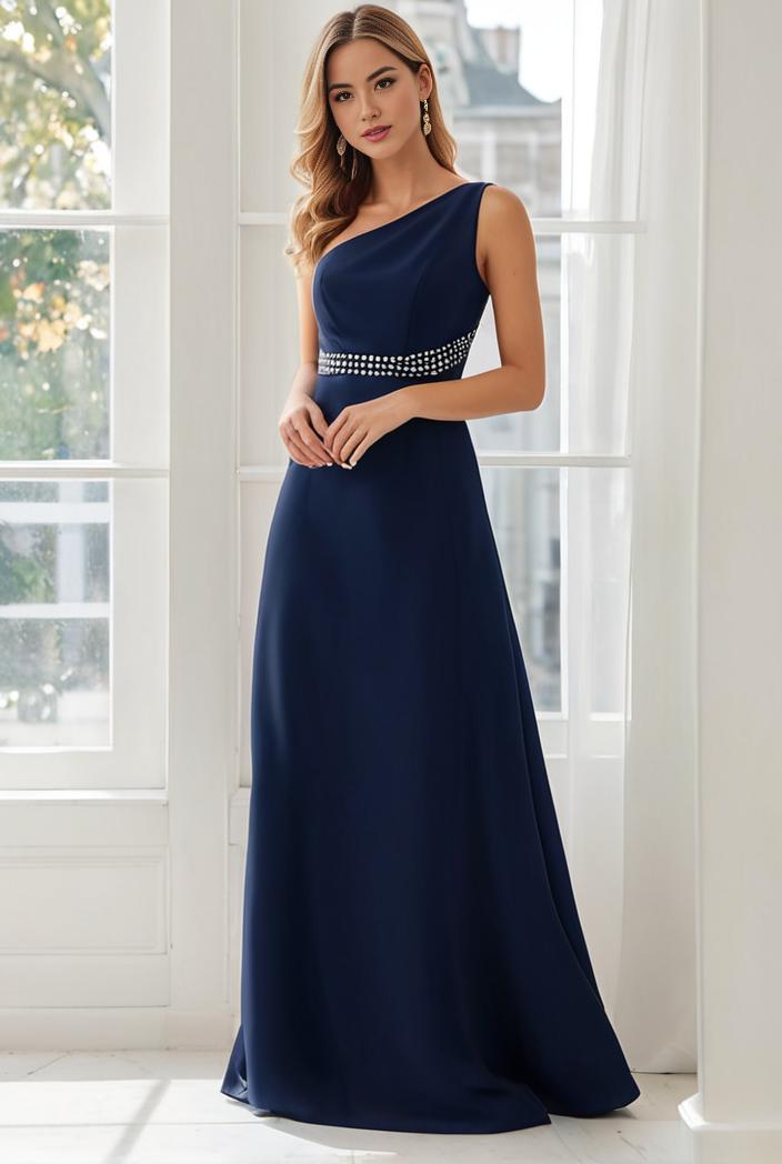 flowy chiffon one shoulder with three straps bridesmaid dress 101940