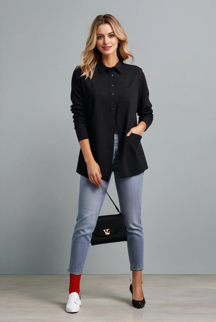 lapel neck blazer with button front stylish long sleeve jacket for office work women s apparel 108366