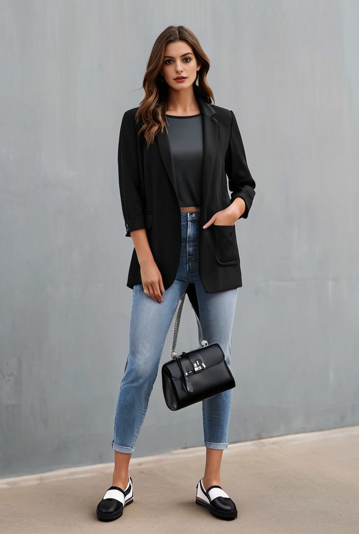 lapel neck blazer with button front stylish long sleeve jacket for office work women s apparel 108370
