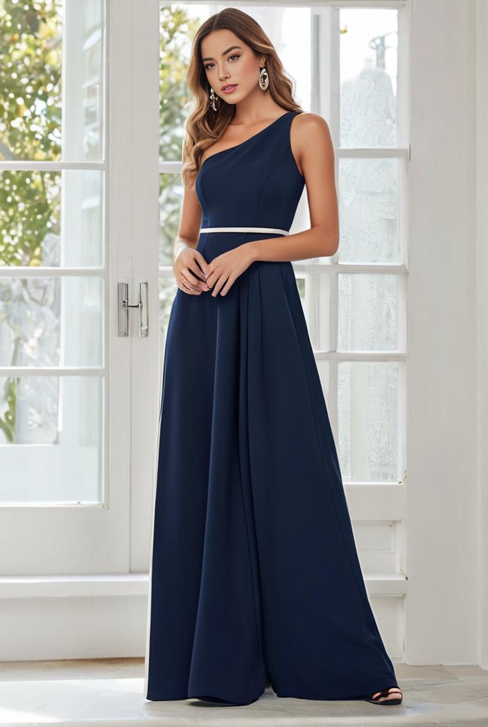 flowy chiffon one shoulder with three straps bridesmaid dress 101942